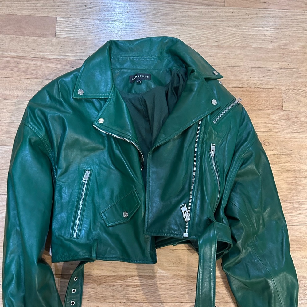Lamarque DYLAN | 80'S LEATHER BIKER JACKET, Vibrant Green, M - Picture 4 of 4